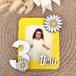 Papatya Desenli Fotoğraflı Ahşap Magnet