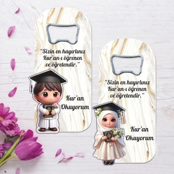 Kur-an , Hatim Hatırası Ahşap Kabartmalı Açacak Magnet