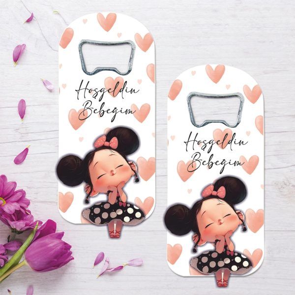 Kız Bebek Temalı Ahşap Kabartmalı Açacak Magnet