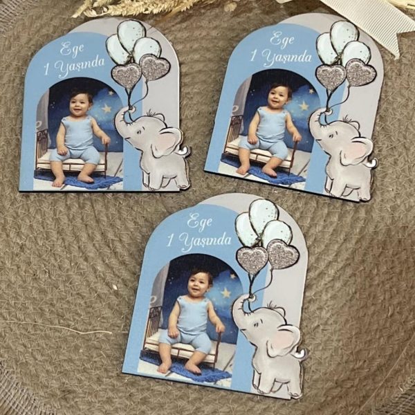 Balonlu Fil Konsept Fotoğraflı Ahşap Magnet