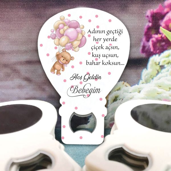 Pembe Balonlu Ayıcık Konsept Bebek Balon Açacak