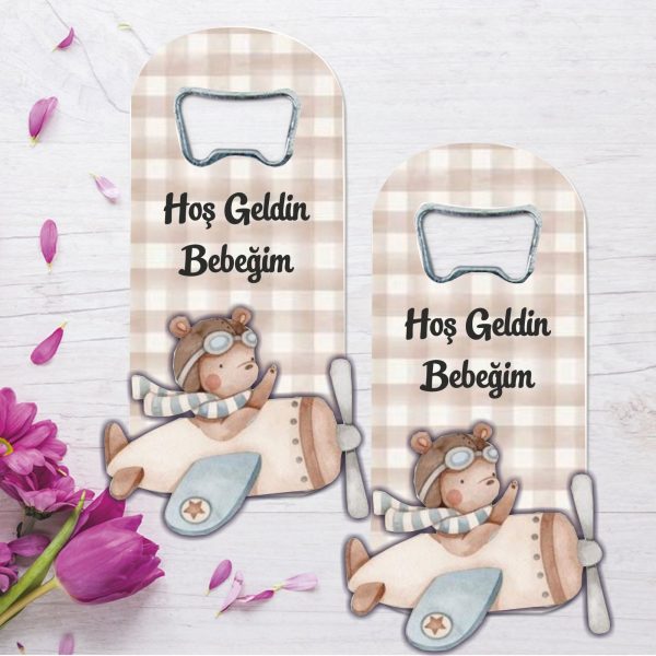 Uçak Temalı Ahşap Kabartmalı Açacak Magnet