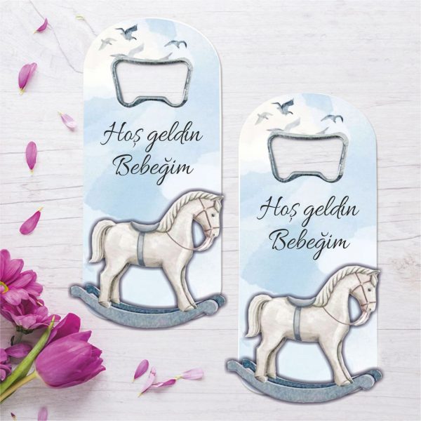 Sallanan Atlı Temalı Ahşap Kabartmalı Açacak Magnet