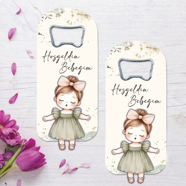 Kız Bebek Temalı Ahşap Kabartmalı Açacak Magnet
