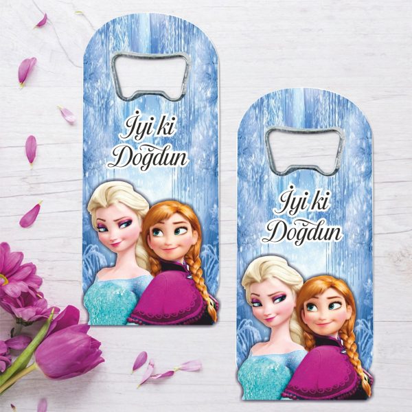 Elsa Temalı Ahşap Kabartmalı Açacak Magnet