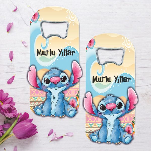 Stitch Temalı Ahşap Kabartmalı Açacak Magnet