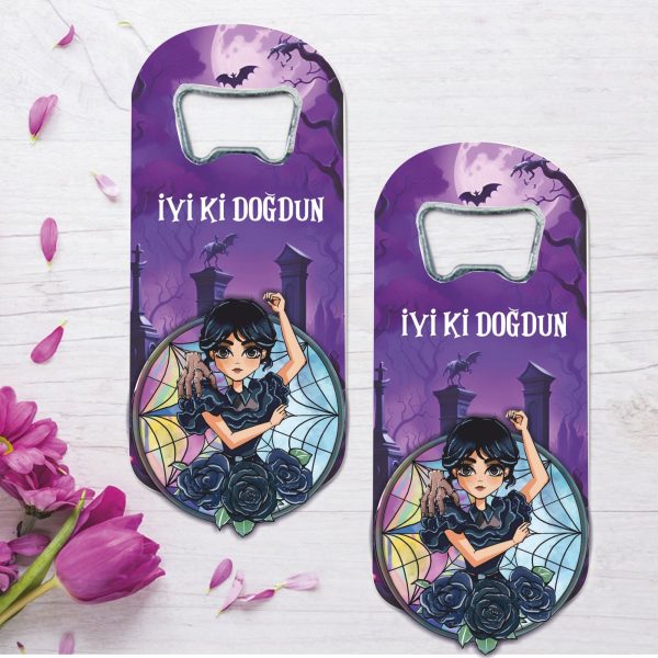 Wednesday Temalı Ahşap Kabartmalı Açacak Magnet