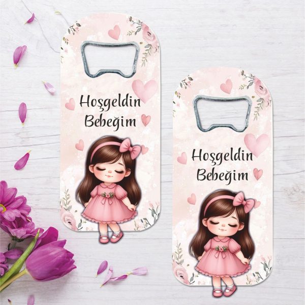 Kız Bebek Temalı Ahşap Kabartmalı Açacak Magnet