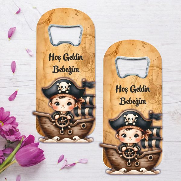 Korsan Temalı Ahşap Kabartmalı Açacak Magnet