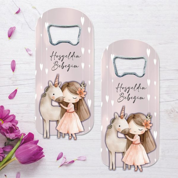 Unicorn Temalı Ahşap Kabartmalı Açacak Magnet
