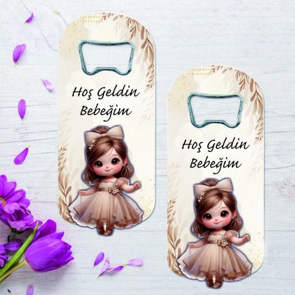 Kız Bebek Temalı Ahşap Kabartmalı Açacak Magnet