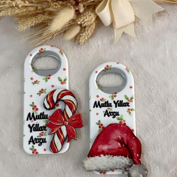 Yılbaşı Konsept Ahşap Kabartmalı Açacak Magnet