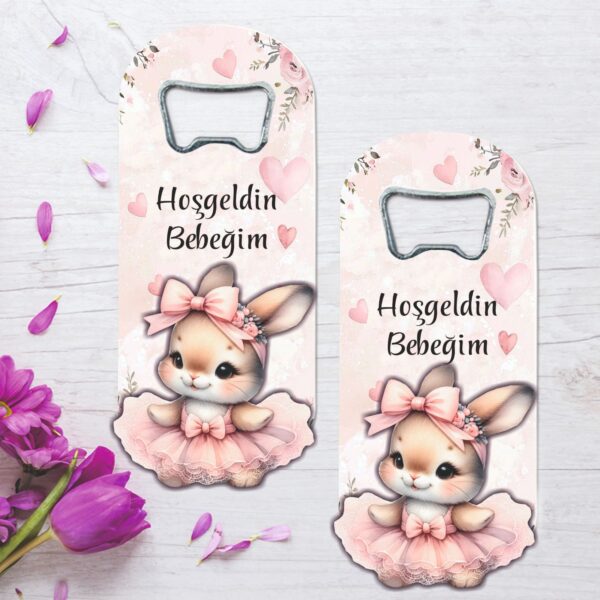 Tavşan Temalı Ahşap Kabartmalı Açacak Magnet