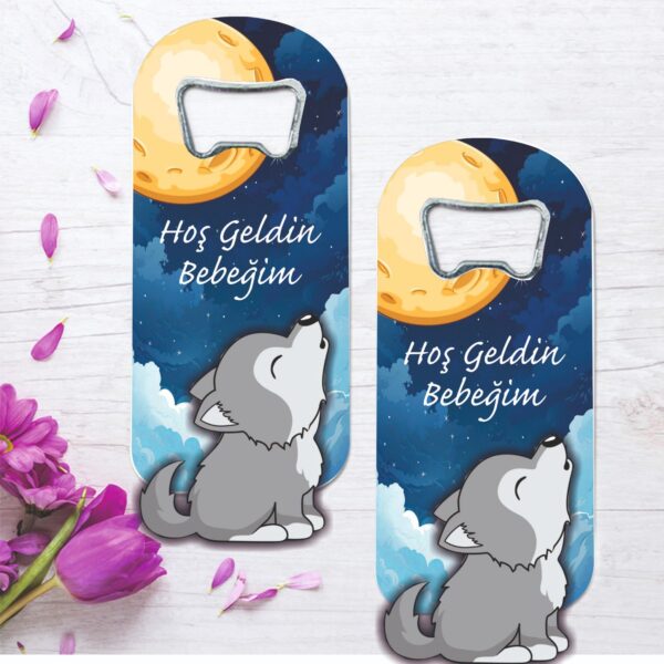 Yavru Kurt Temalı Ahşap Kabartmalı Açacak Magnet